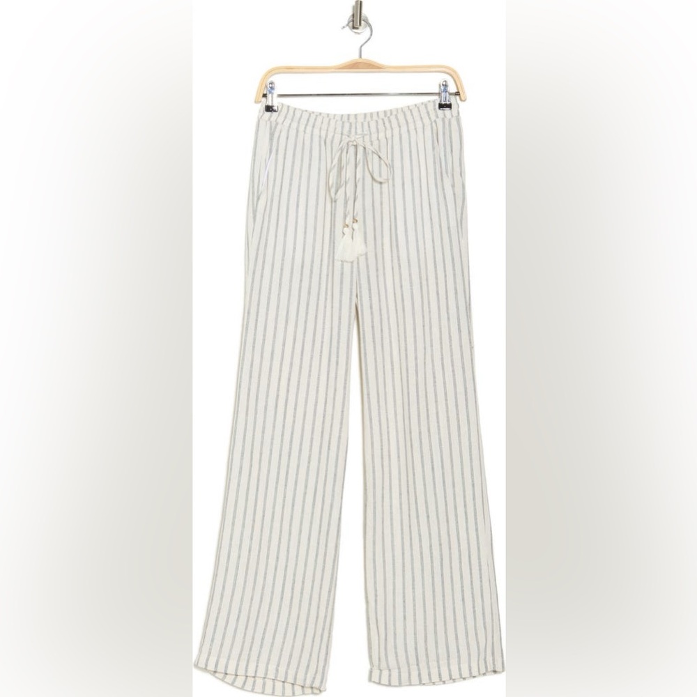 Ellen Tracy Linen Stripe Wide Leg Pants Women's Small White w/ Black pinstripes - Picture 6 of 15